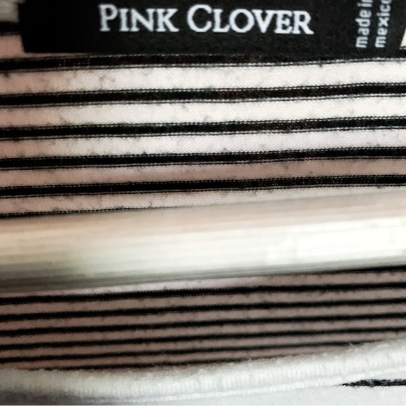 PINK CLOVER Curved Hem 3/4 T-SHIRT Mariniere Striped Pullover M - Picture 3 of 3